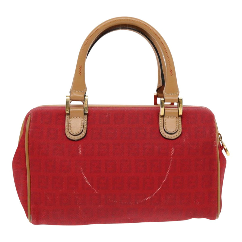 FENDI Zucchino Canvas Hand Bag 2way Red Brown Gold mr568
