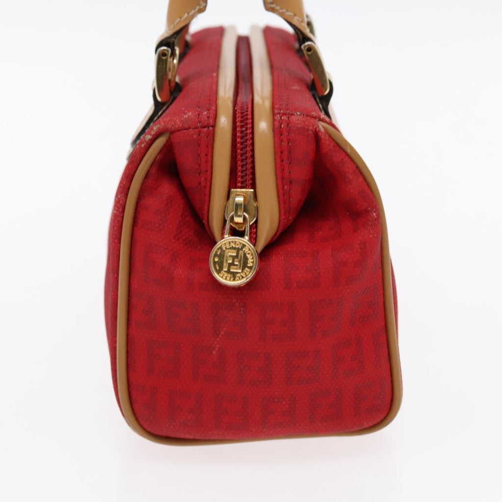 FENDI Zucchino Canvas Hand Bag 2way Red Brown Gold mr568