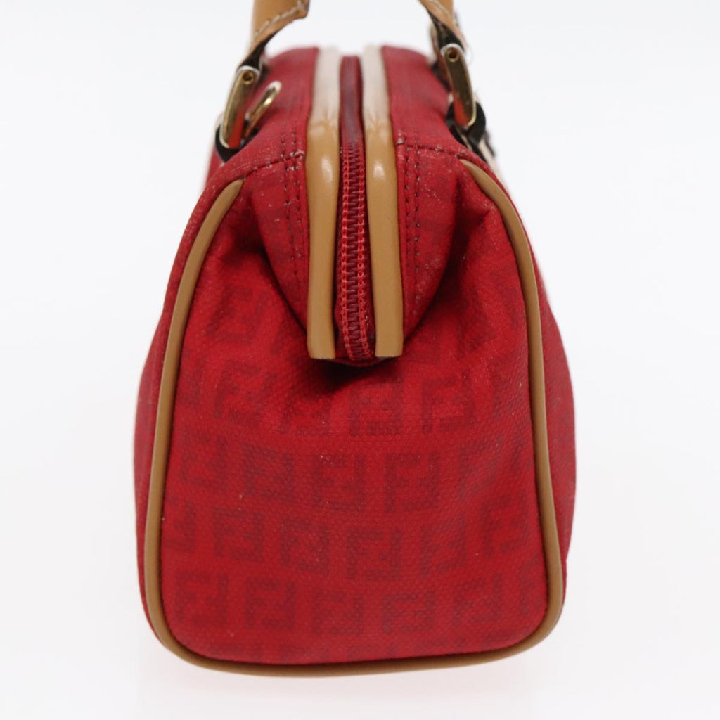 FENDI Zucchino Canvas Hand Bag 2way Red Brown Gold mr568