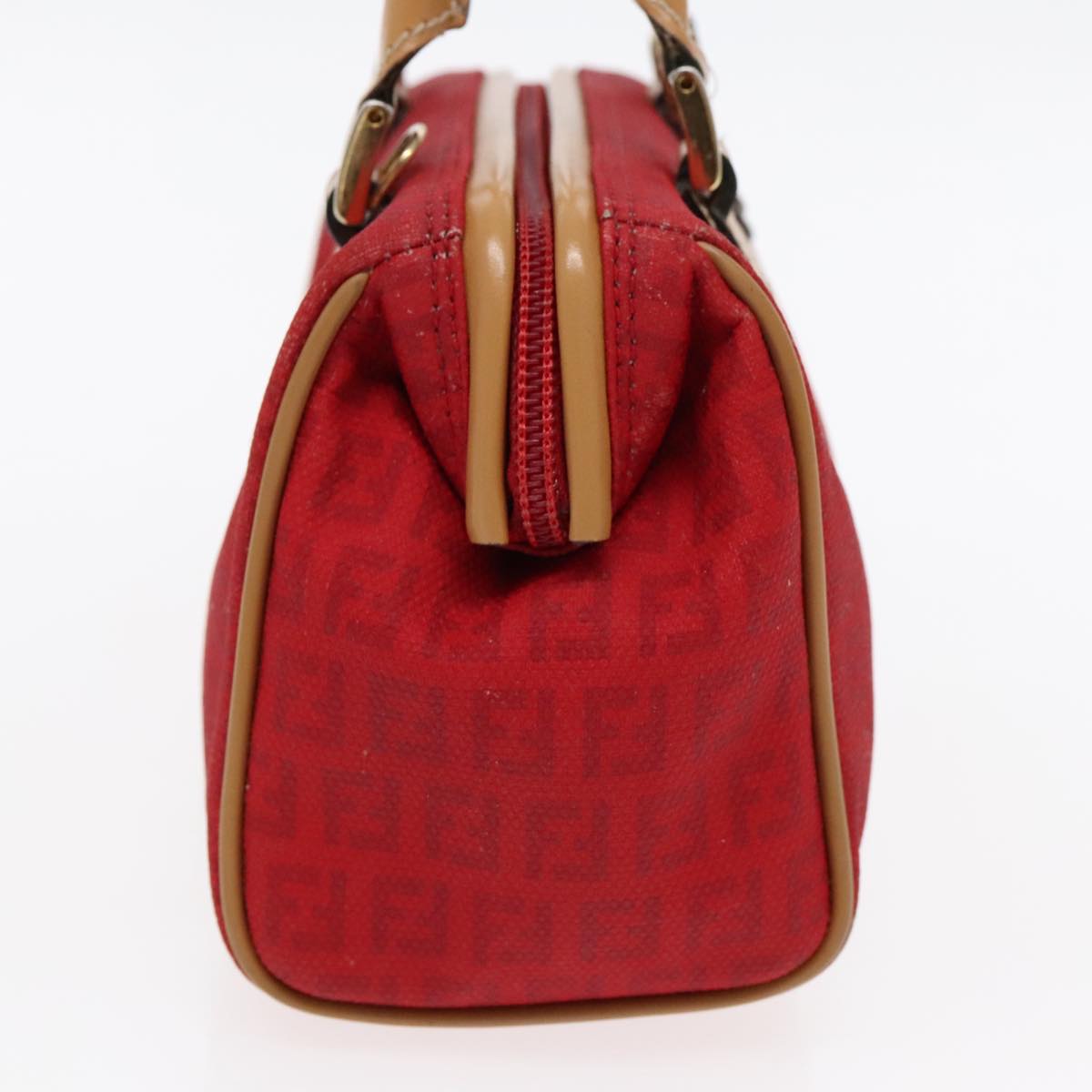 FENDI Zucchino Canvas Hand Bag 2way Red Brown Gold mr568
