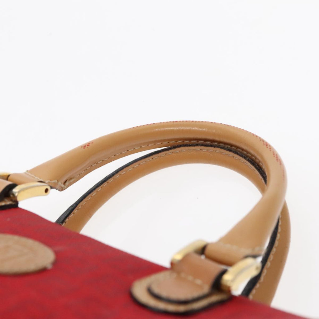 FENDI Zucchino Canvas Hand Bag 2way Red Brown Gold mr568