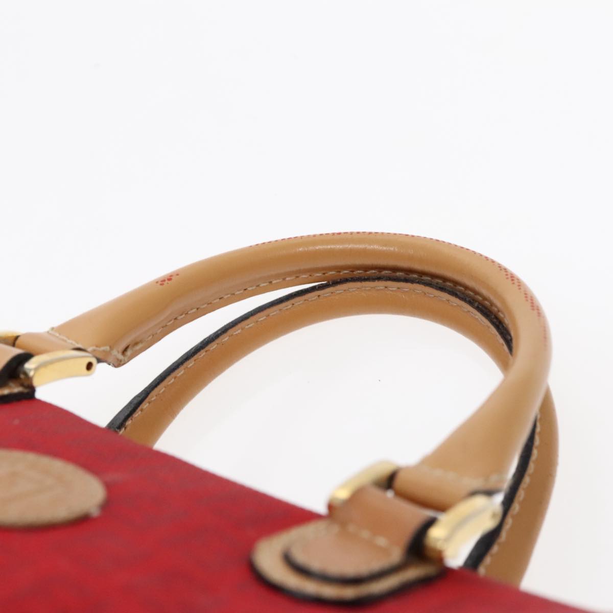 FENDI Zucchino Canvas Hand Bag 2way Red Brown Gold mr568