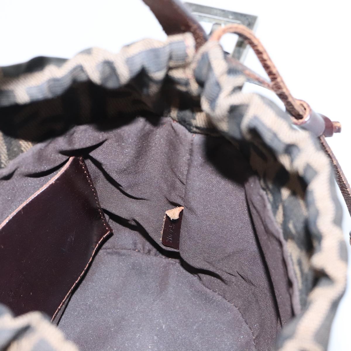 FENDI Bucket Zucca Canvas Hand Bag Brown Black Gold mr569