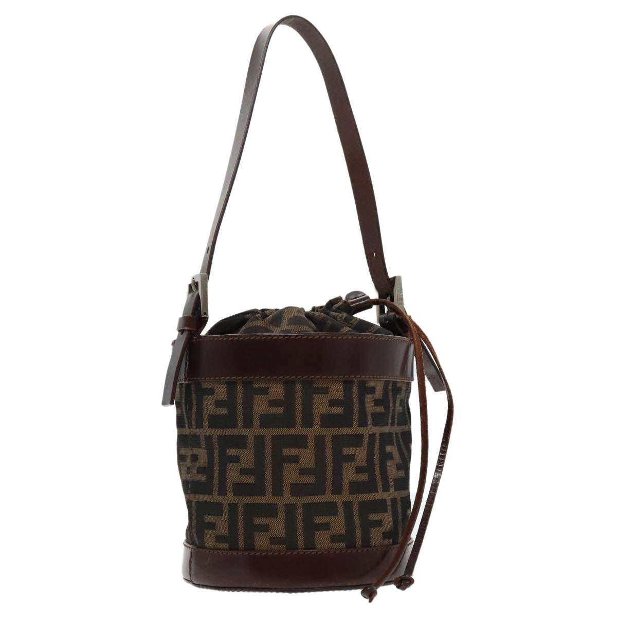 FENDI Bucket Zucca Canvas Hand Bag Brown Black Gold mr569