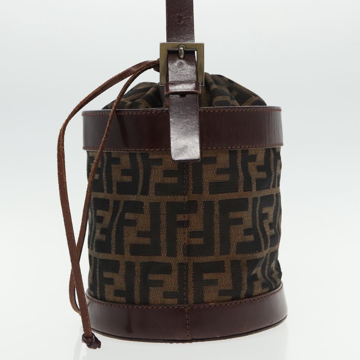 FENDI Bucket Zucca Canvas Hand Bag Brown Black Gold mr569