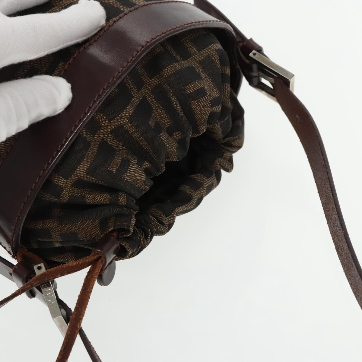 FENDI Bucket Zucca Canvas Hand Bag Brown Black Gold mr569