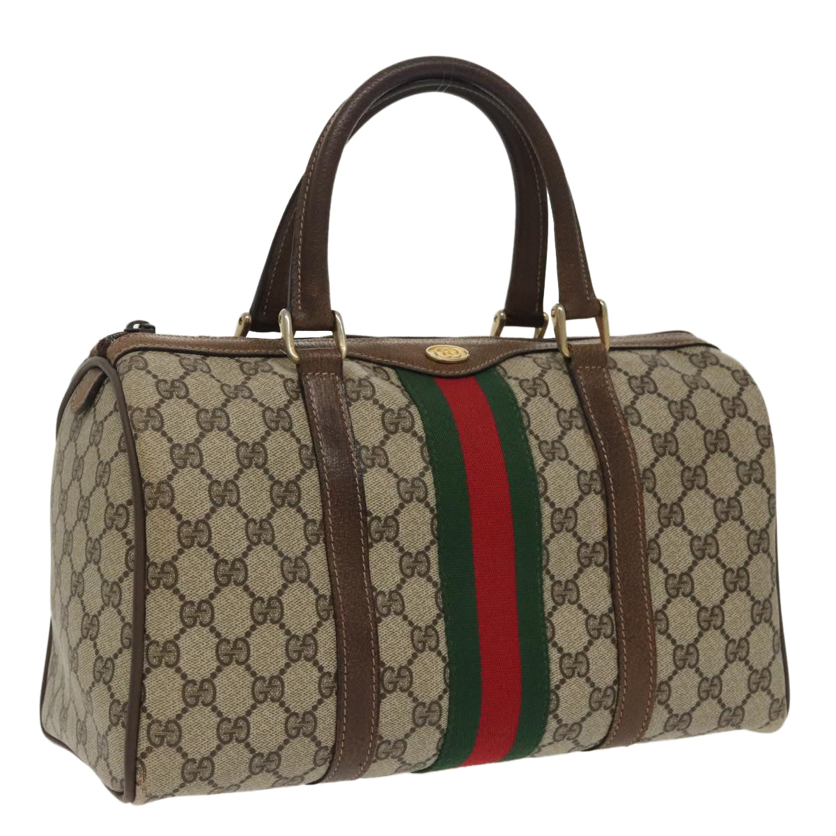 GUCCI GG Supreme Web Sherry Line Boston Bag PVC Beige Red Green mr632