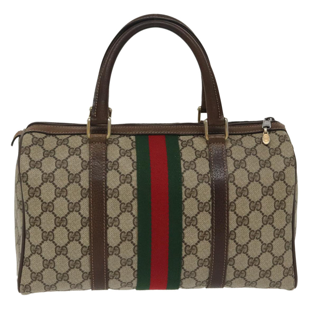GUCCI GG Supreme Web Sherry Line Boston Bag PVC Beige Red Green mr632