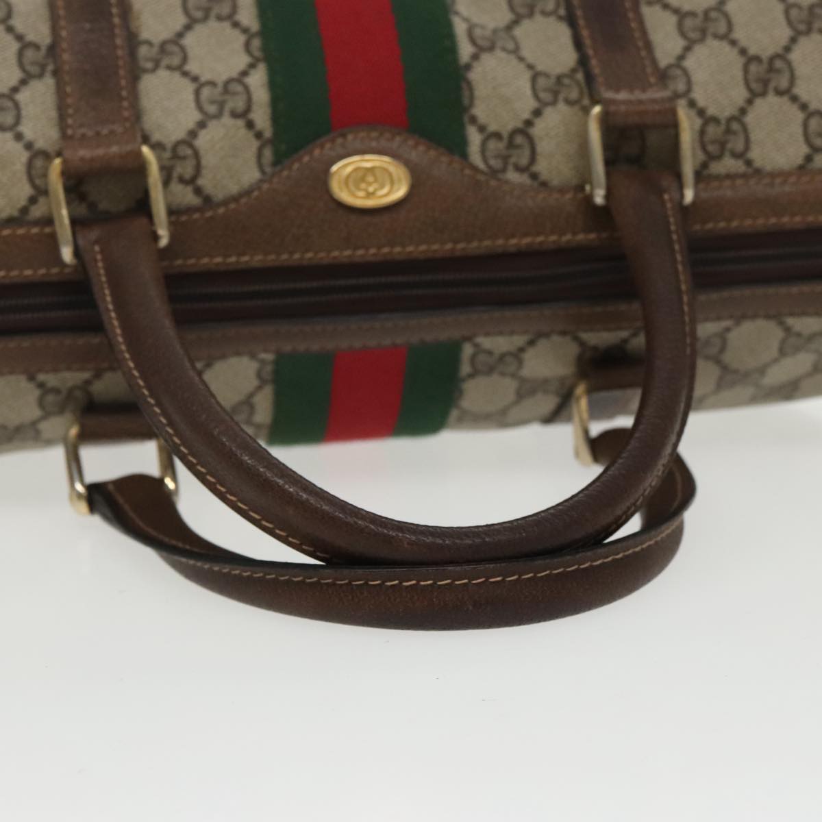 GUCCI GG Supreme Web Sherry Line Boston Bag PVC Beige Red Green mr632