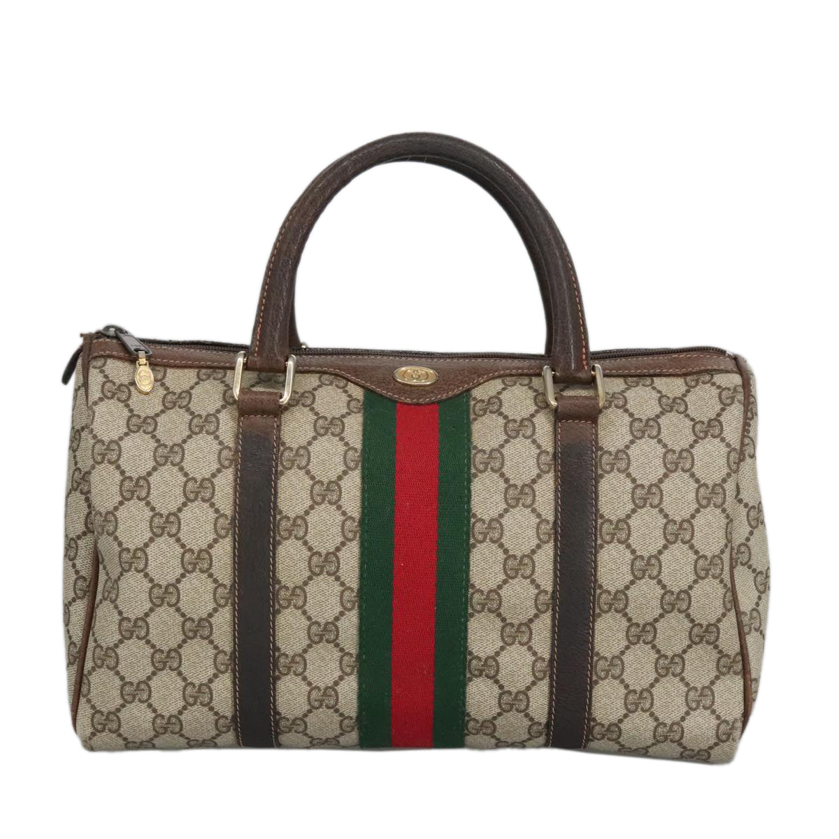 GUCCI GG Supreme Web Sherry Line Boston Bag PVC Beige Red Green mr633