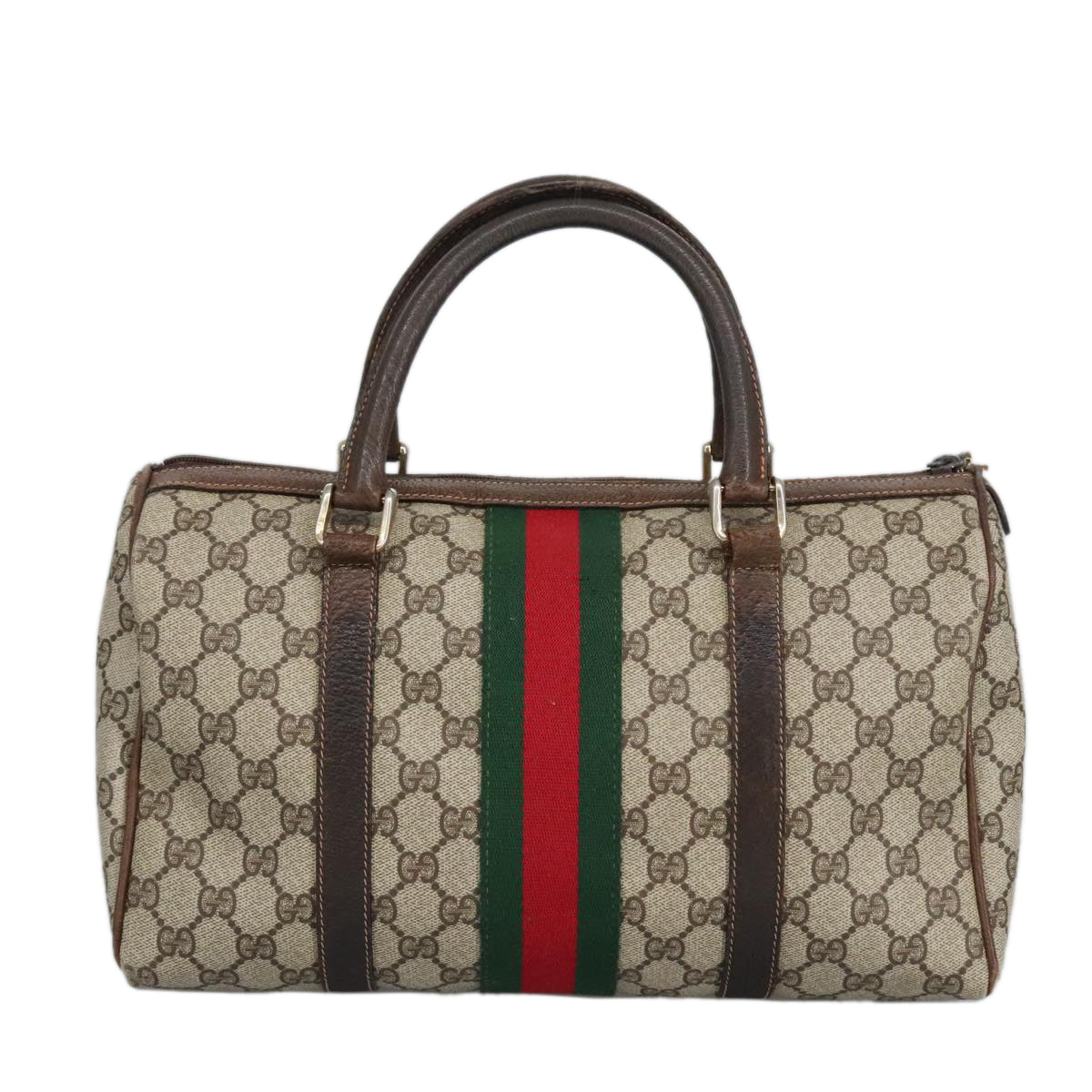 GUCCI GG Supreme Web Sherry Line Boston Bag PVC Beige Red Green mr633