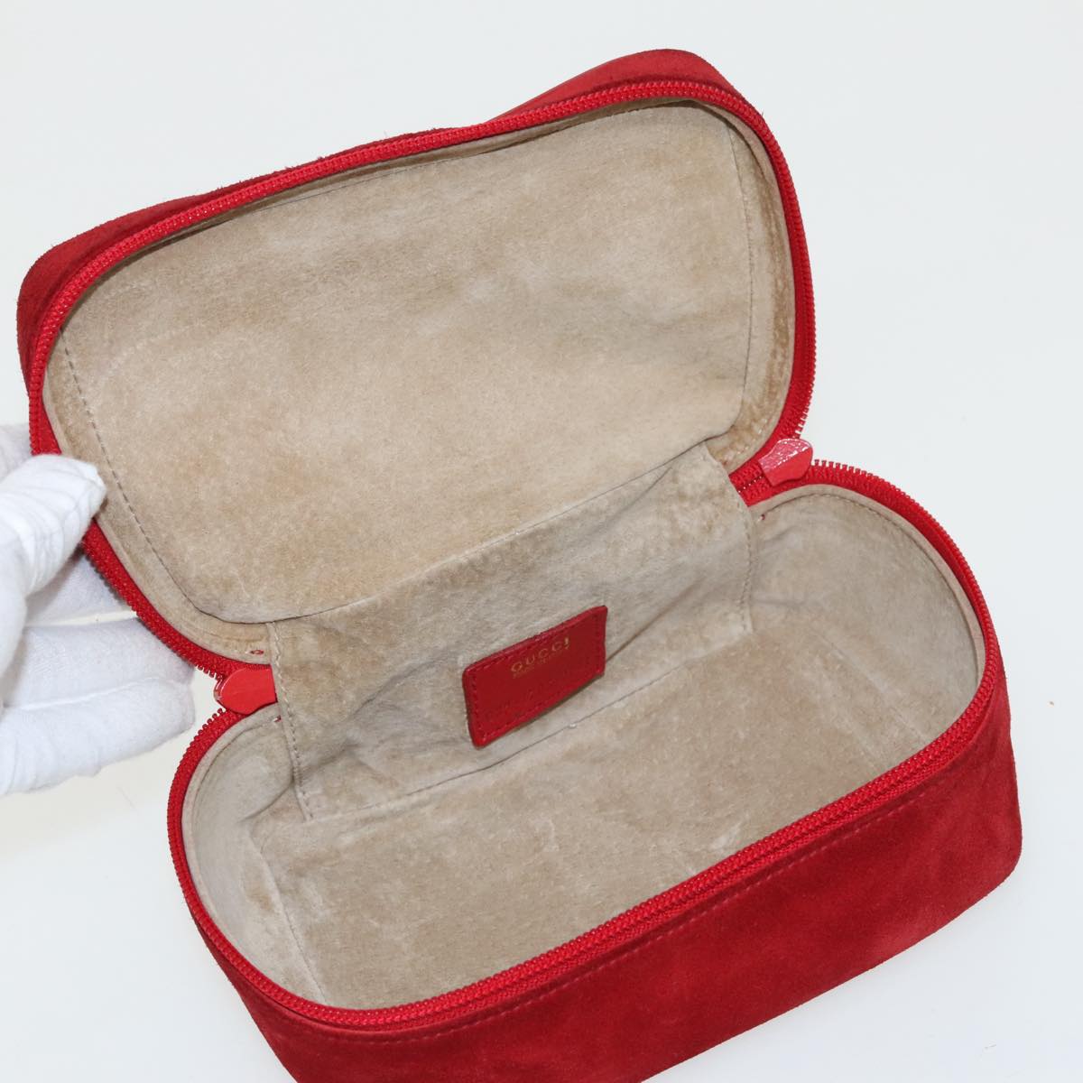 GUCCI Vanity Pouch Suede Red Gold mr635