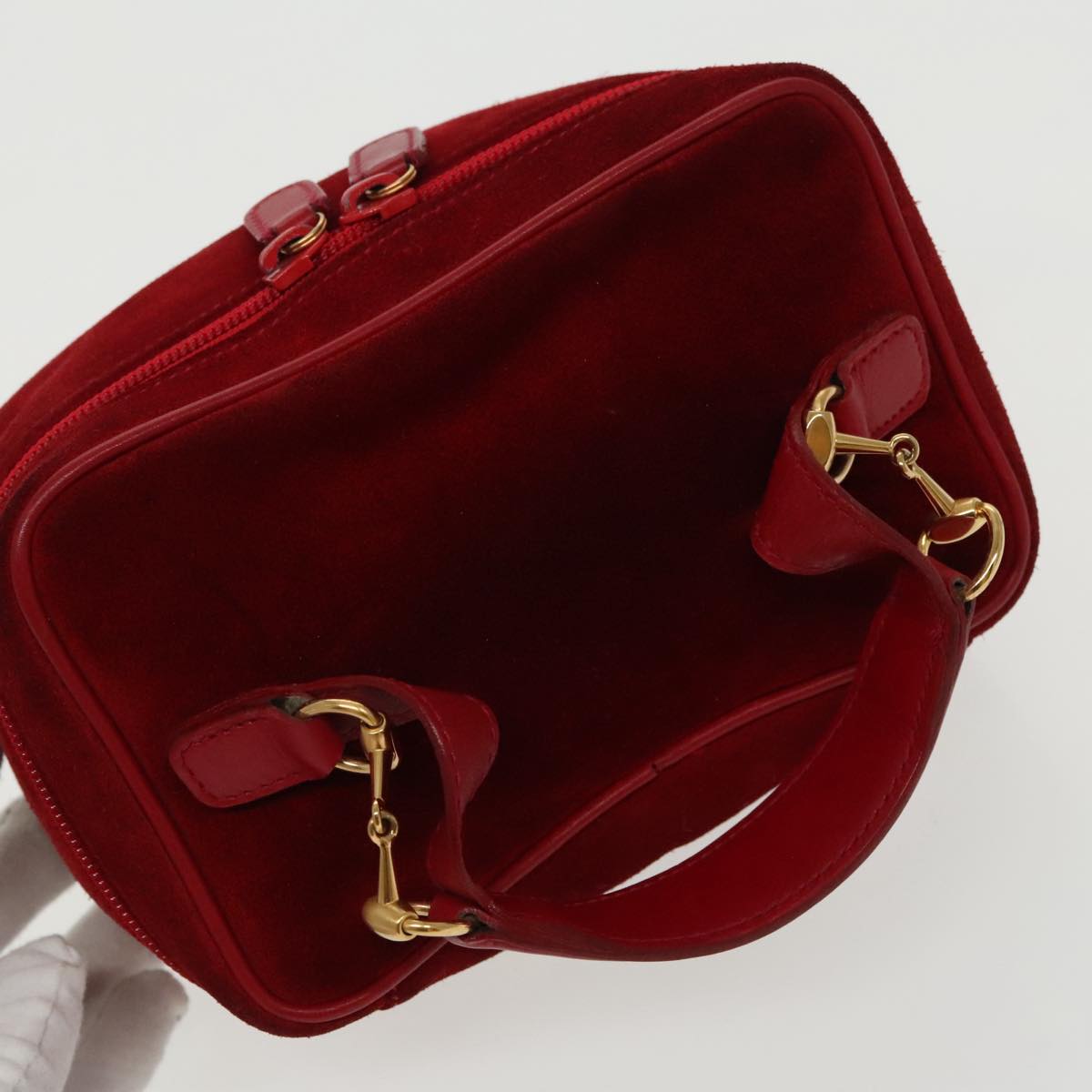 GUCCI Vanity Pouch Suede Red Gold mr635