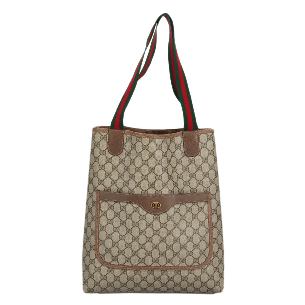 GUCCI GG Supreme Web Sherry Line Tote Bag PVC Beige Red 39 02 003 mr666