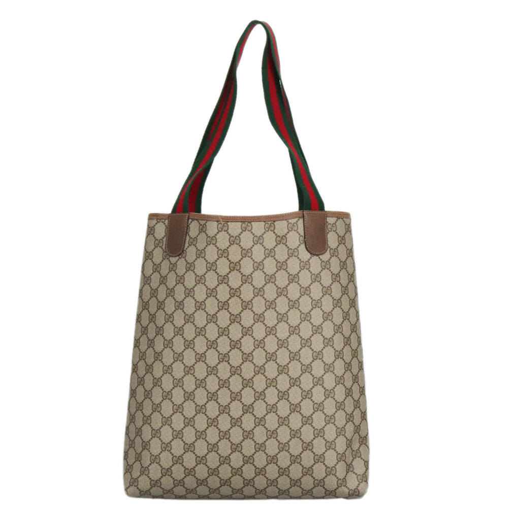 GUCCI GG Supreme Web Sherry Line Tote Bag PVC Beige Red 39 02 003 mr666
