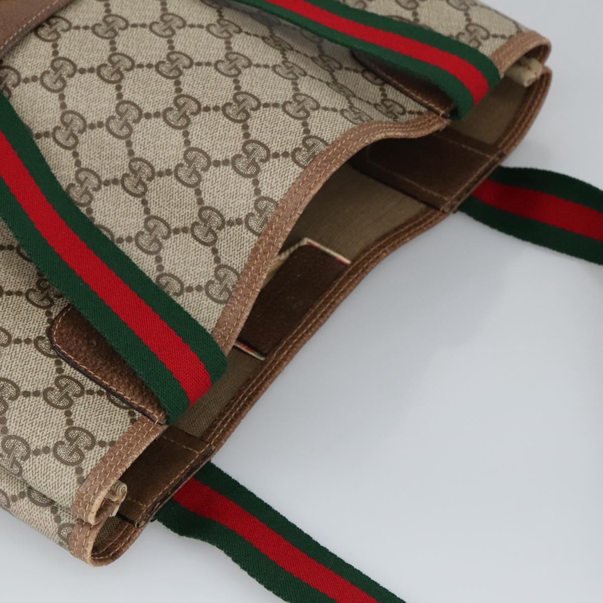 GUCCI GG Supreme Web Sherry Line Tote Bag PVC Beige Red 39 02 003 mr666