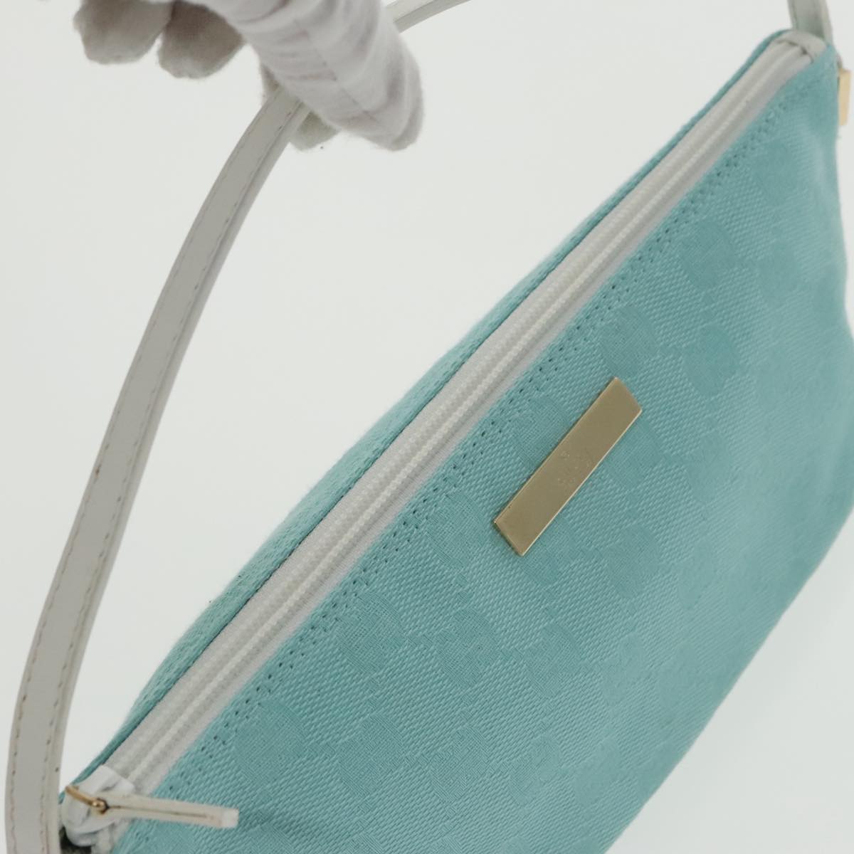 GUCCI GG Canvas Accessory Pouch Light Blue Gold mr670
