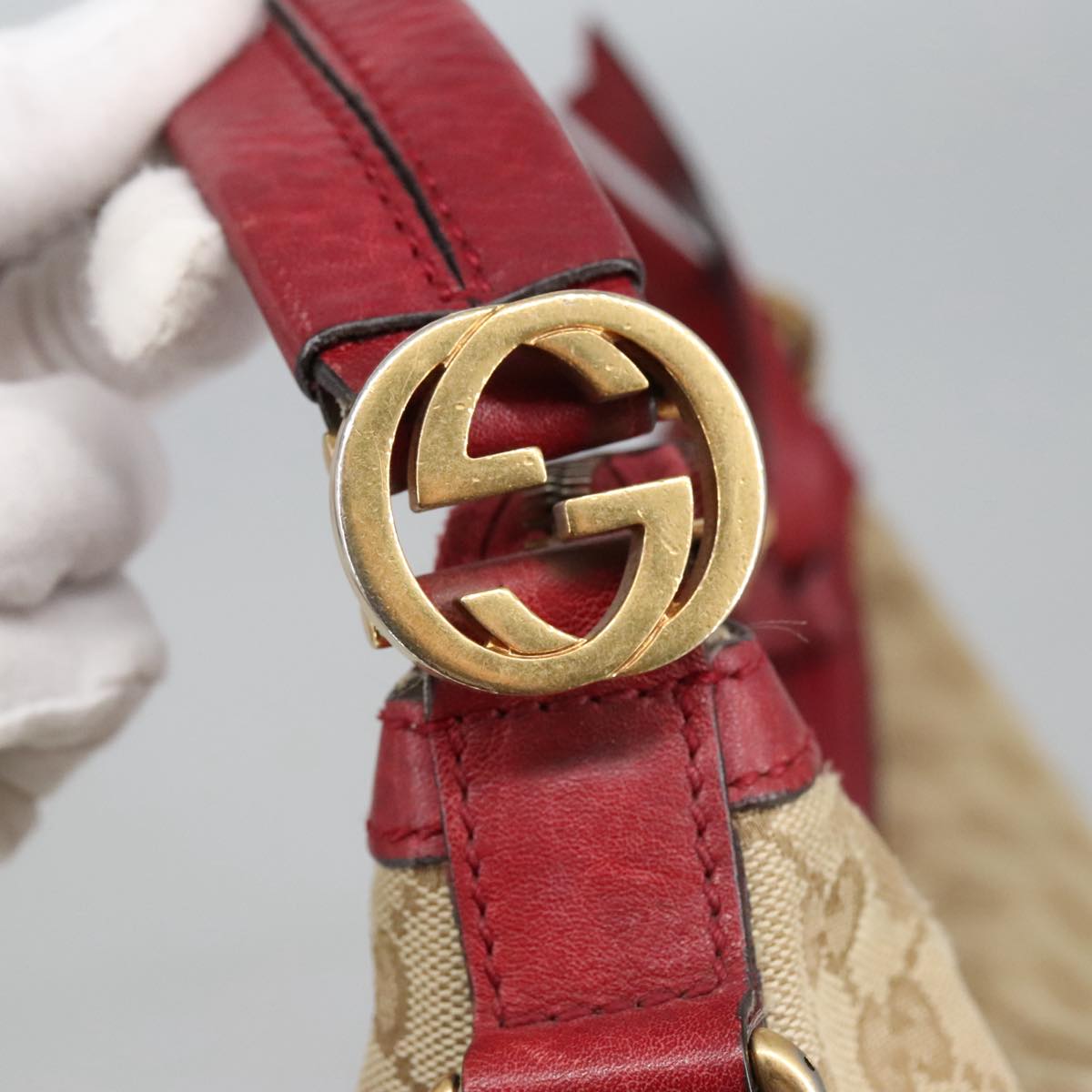 GUCCI GG Canvas Hand Bag 2way Beige Red mr710