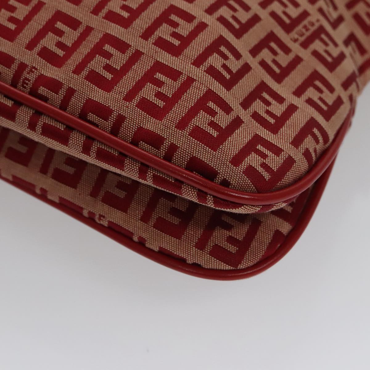 FENDI Zucchino Canvas Shoulder Bag Red Gold mr834A