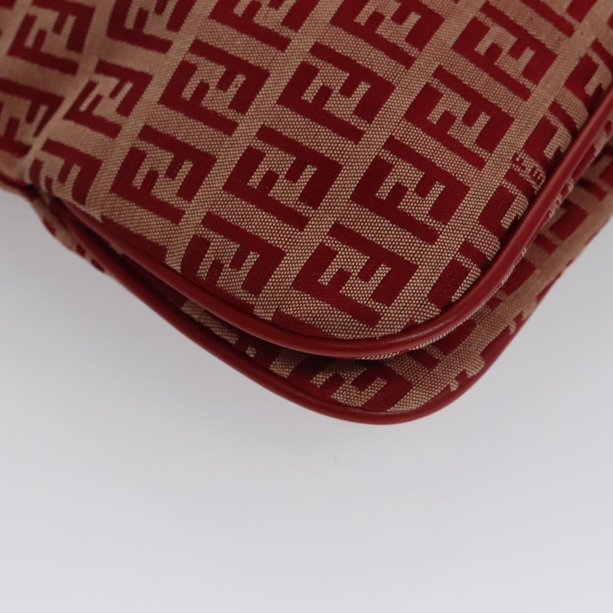 FENDI Zucchino Canvas Shoulder Bag Red Gold mr834A