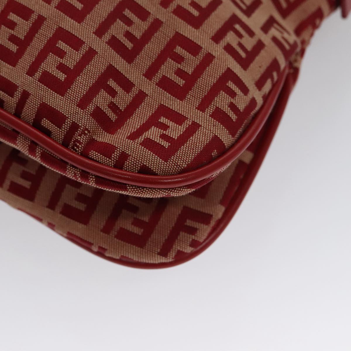 FENDI Zucchino Canvas Shoulder Bag Red Gold mr834A