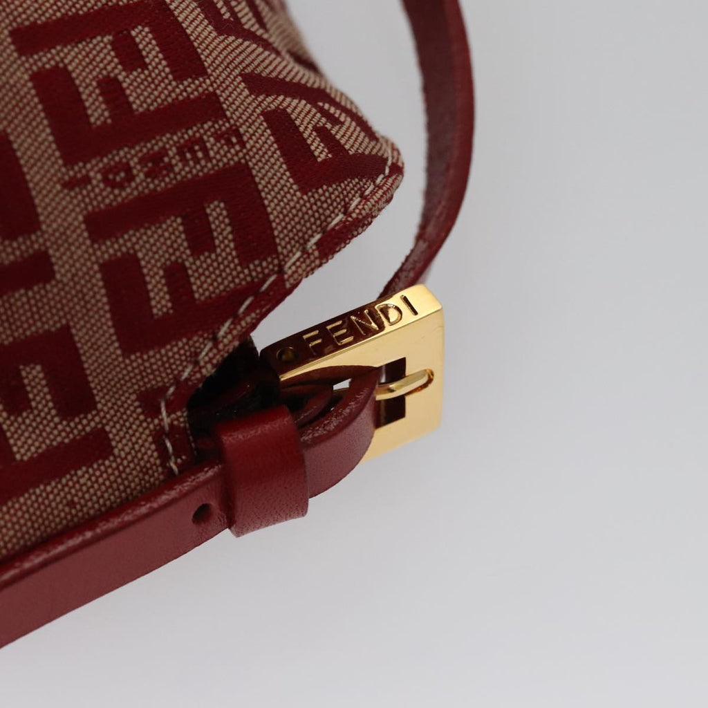 FENDI Zucchino Canvas Shoulder Bag Red Gold mr834A