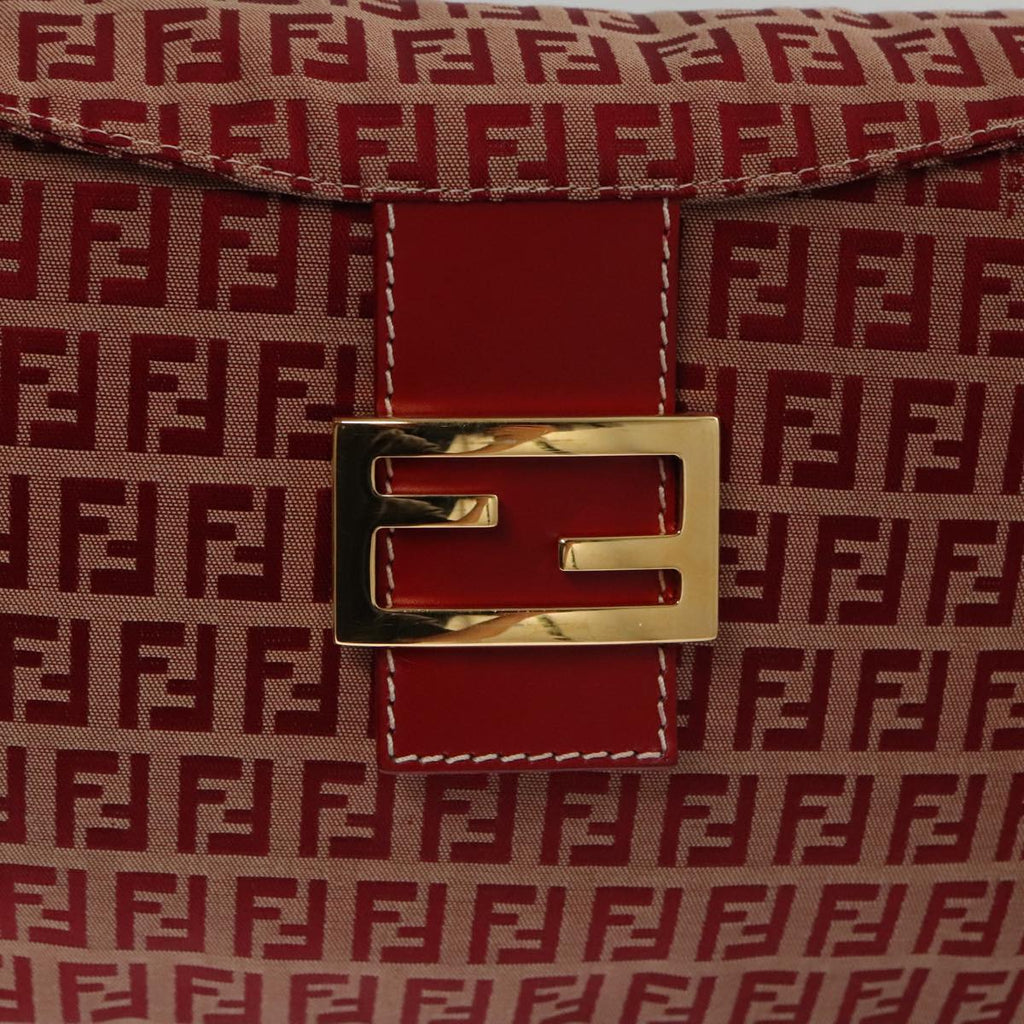 FENDI Zucchino Canvas Shoulder Bag Red Gold mr834A