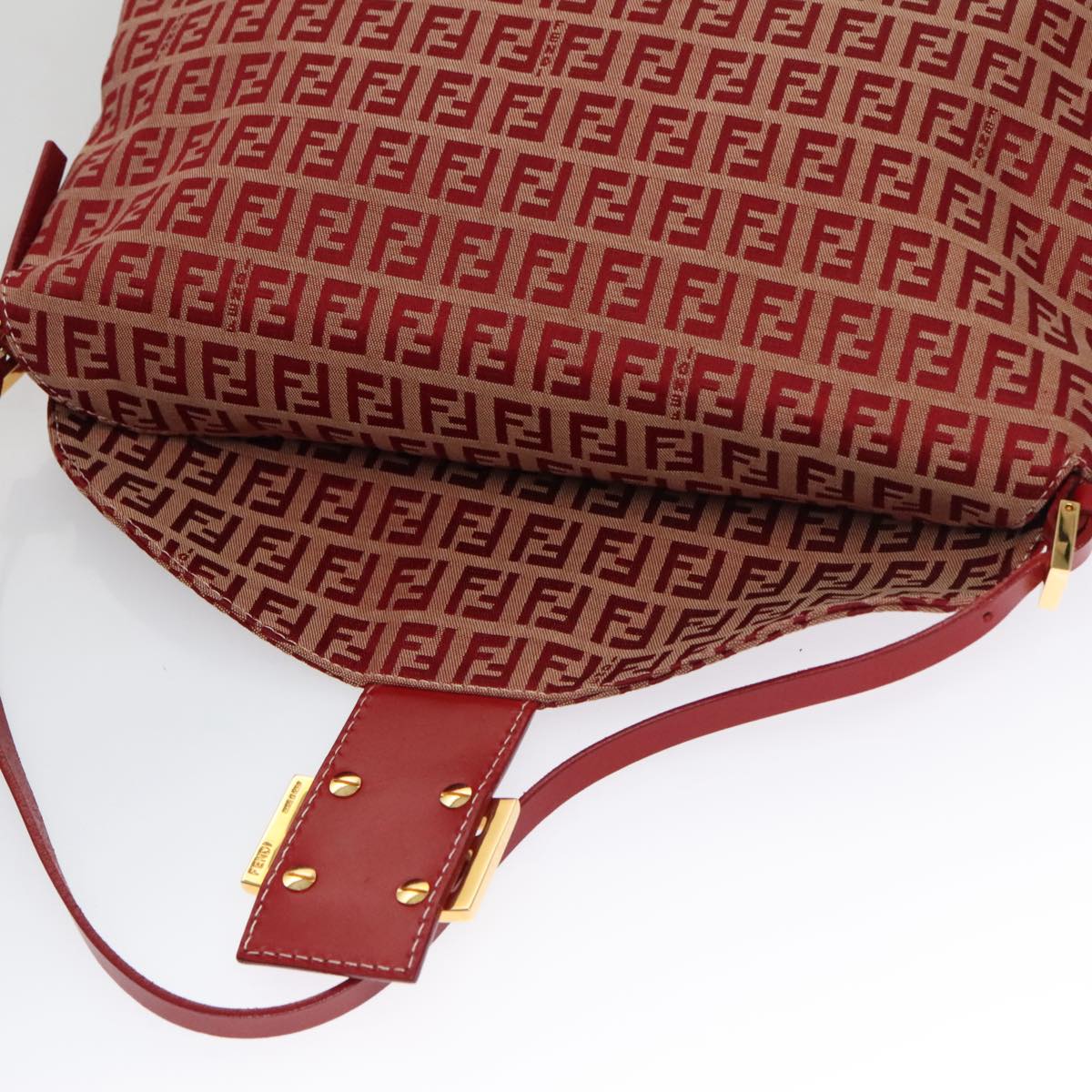 FENDI Zucchino Canvas Shoulder Bag Red Gold mr834A
