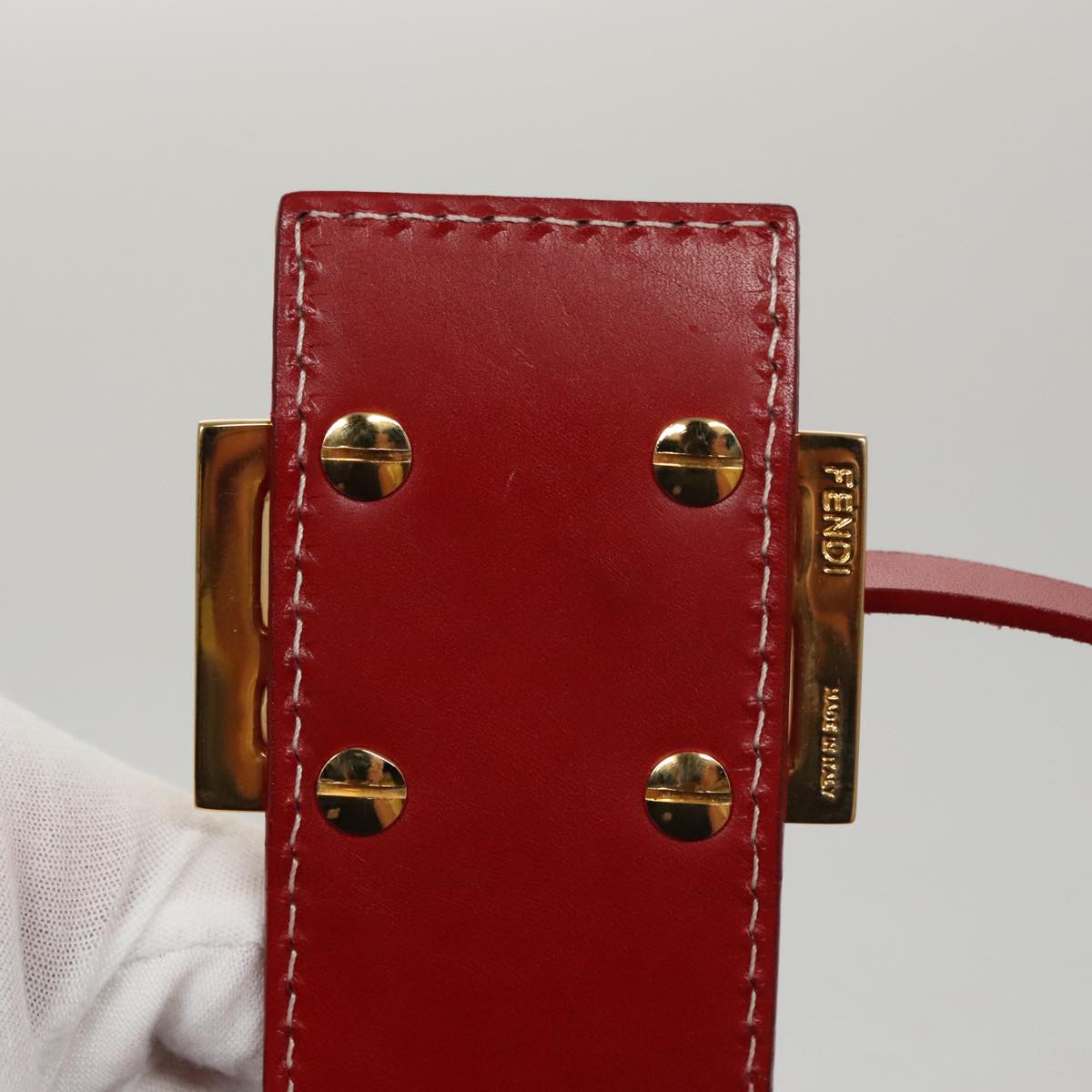 FENDI Zucchino Canvas Shoulder Bag Red Gold mr834A