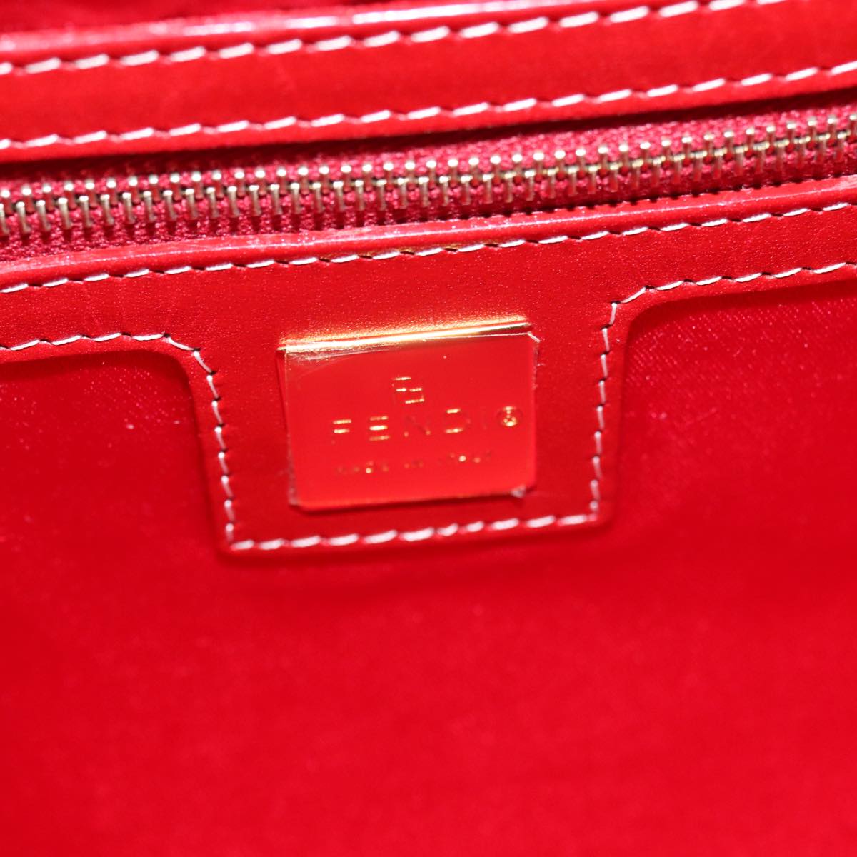 FENDI Zucchino Canvas Shoulder Bag Red Gold mr834A