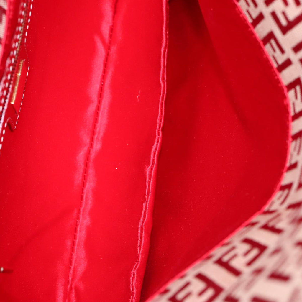 FENDI Zucchino Canvas Shoulder Bag Red Gold mr834A