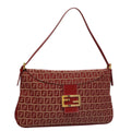 FENDI Zucchino Canvas Shoulder Bag Red Gold mr834A