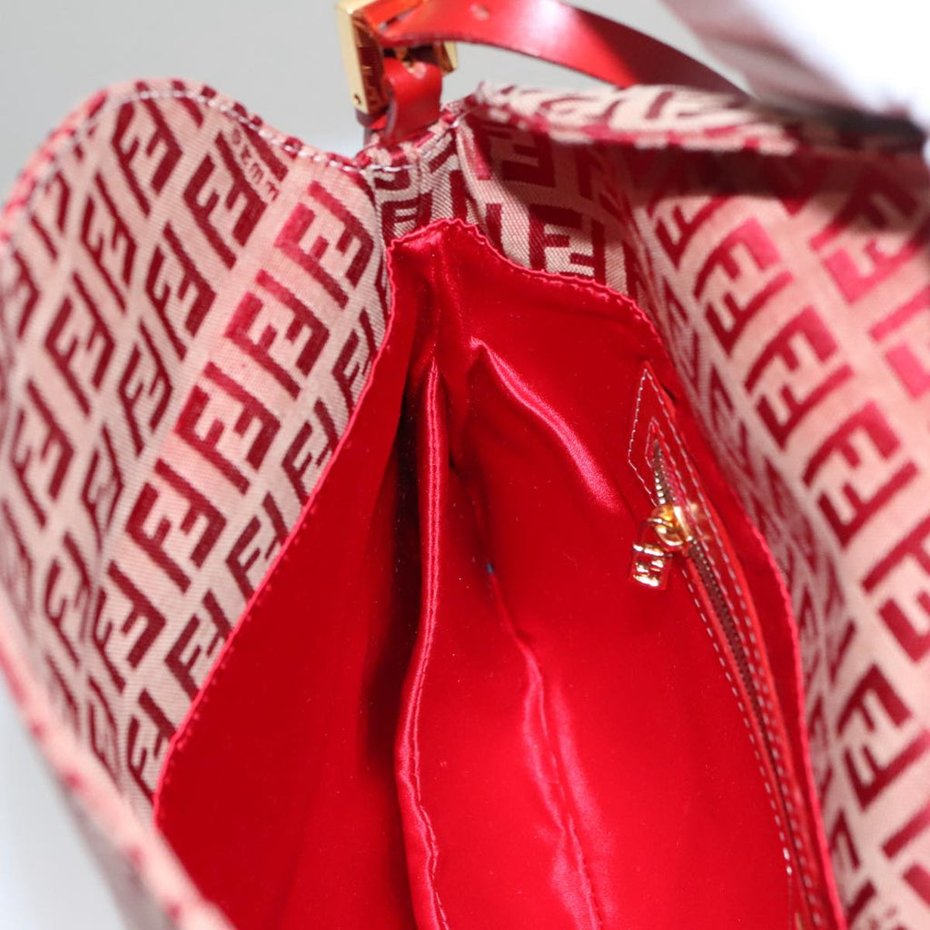 FENDI Zucchino Canvas Shoulder Bag Red Gold mr834A