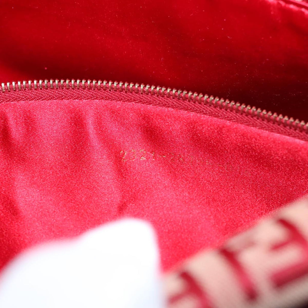 FENDI Zucchino Canvas Shoulder Bag Red Gold mr834A