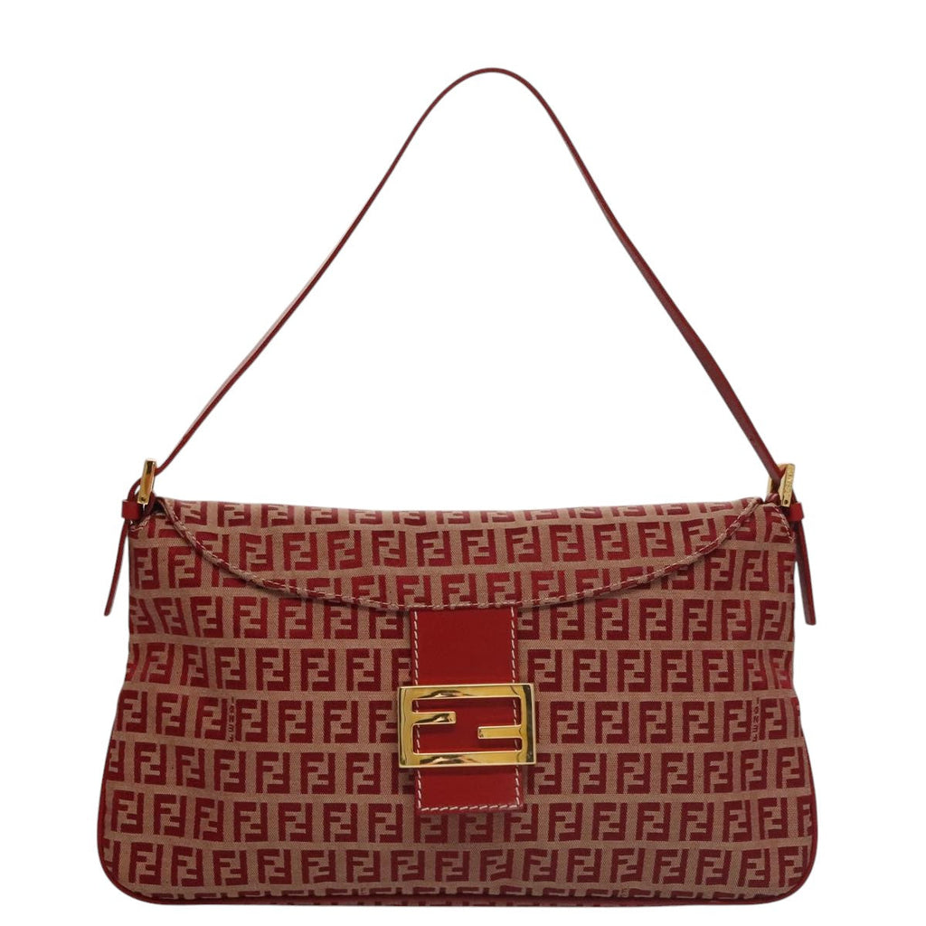 FENDI Zucchino Canvas Shoulder Bag Red Gold mr834A