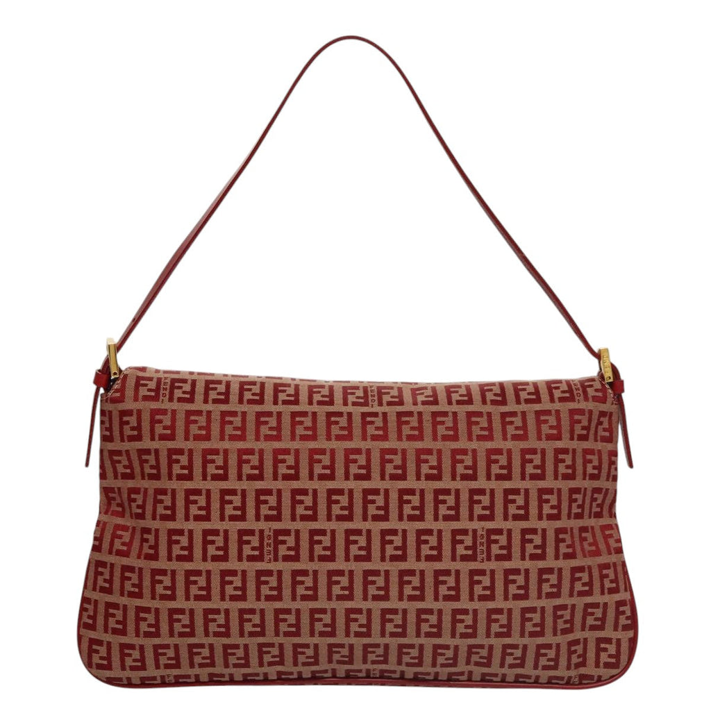 FENDI Zucchino Canvas Shoulder Bag Red Gold mr834A