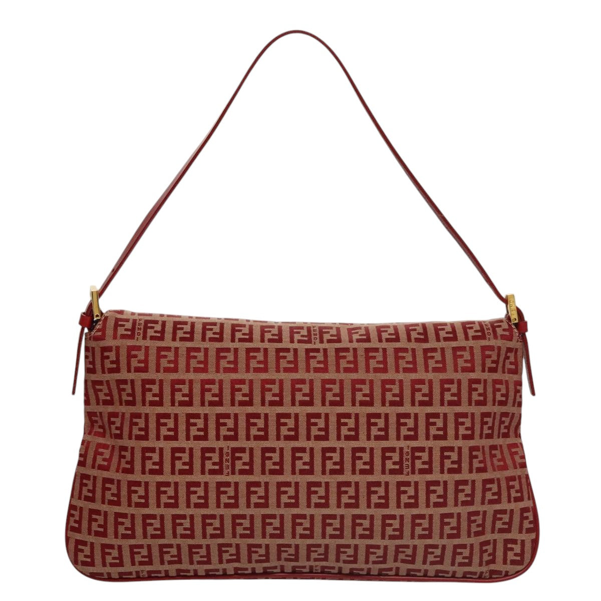 FENDI Zucchino Canvas Shoulder Bag Red Gold mr834A