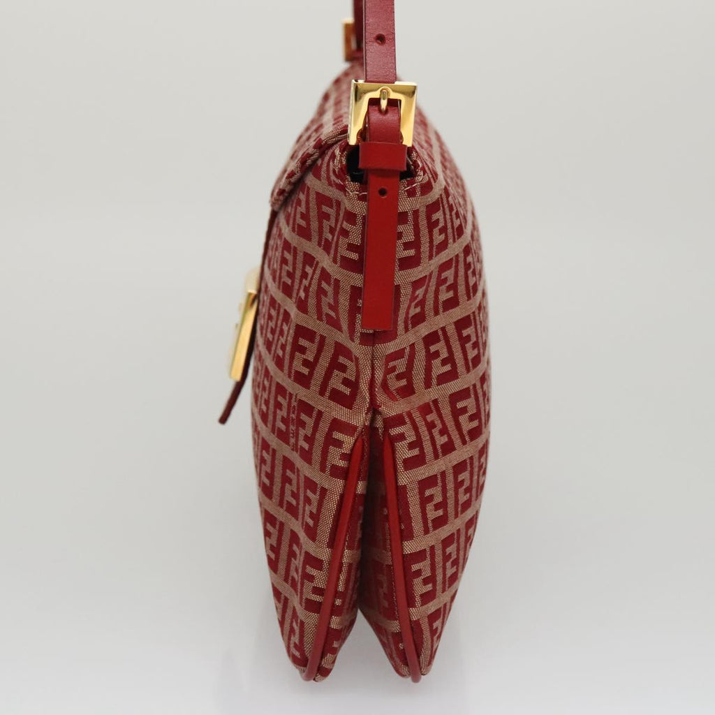 FENDI Zucchino Canvas Shoulder Bag Red Gold mr834A