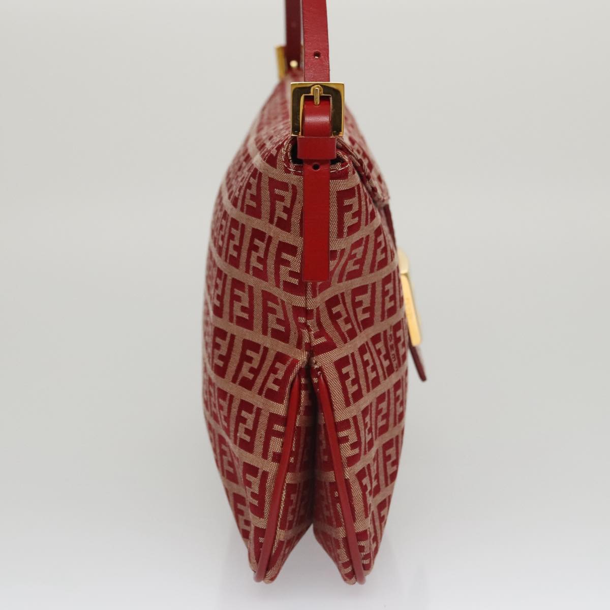 FENDI Zucchino Canvas Shoulder Bag Red Gold mr834A