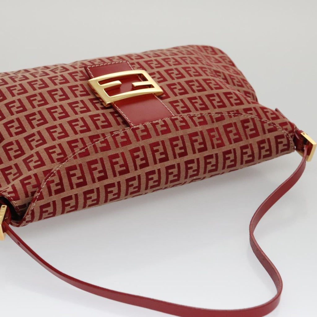 FENDI Zucchino Canvas Shoulder Bag Red Gold mr834A