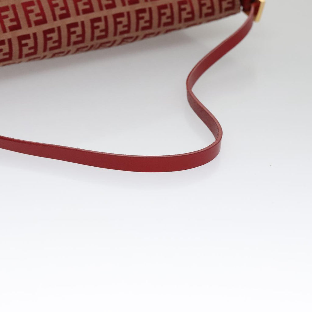 FENDI Zucchino Canvas Shoulder Bag Red Gold mr834A