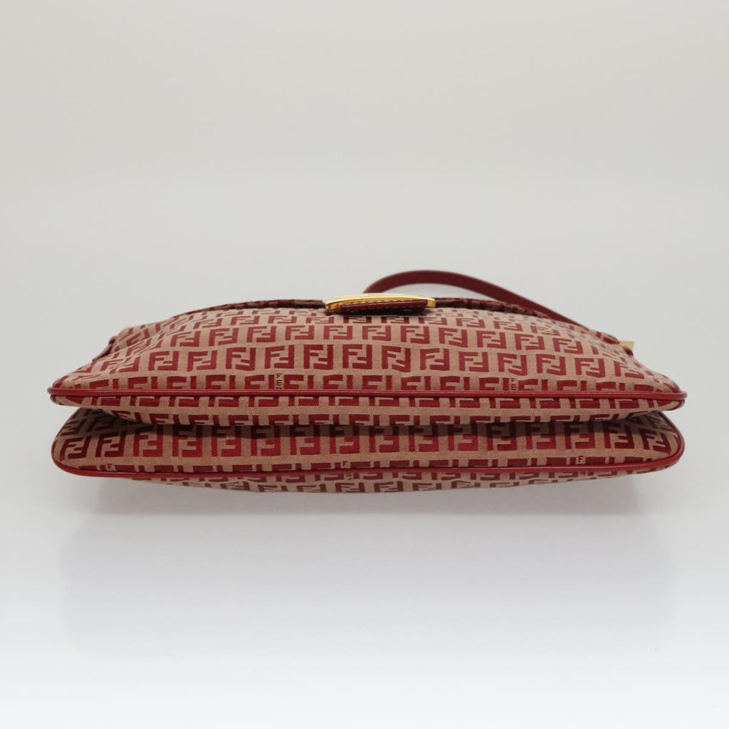 FENDI Zucchino Canvas Shoulder Bag Red Gold mr834A