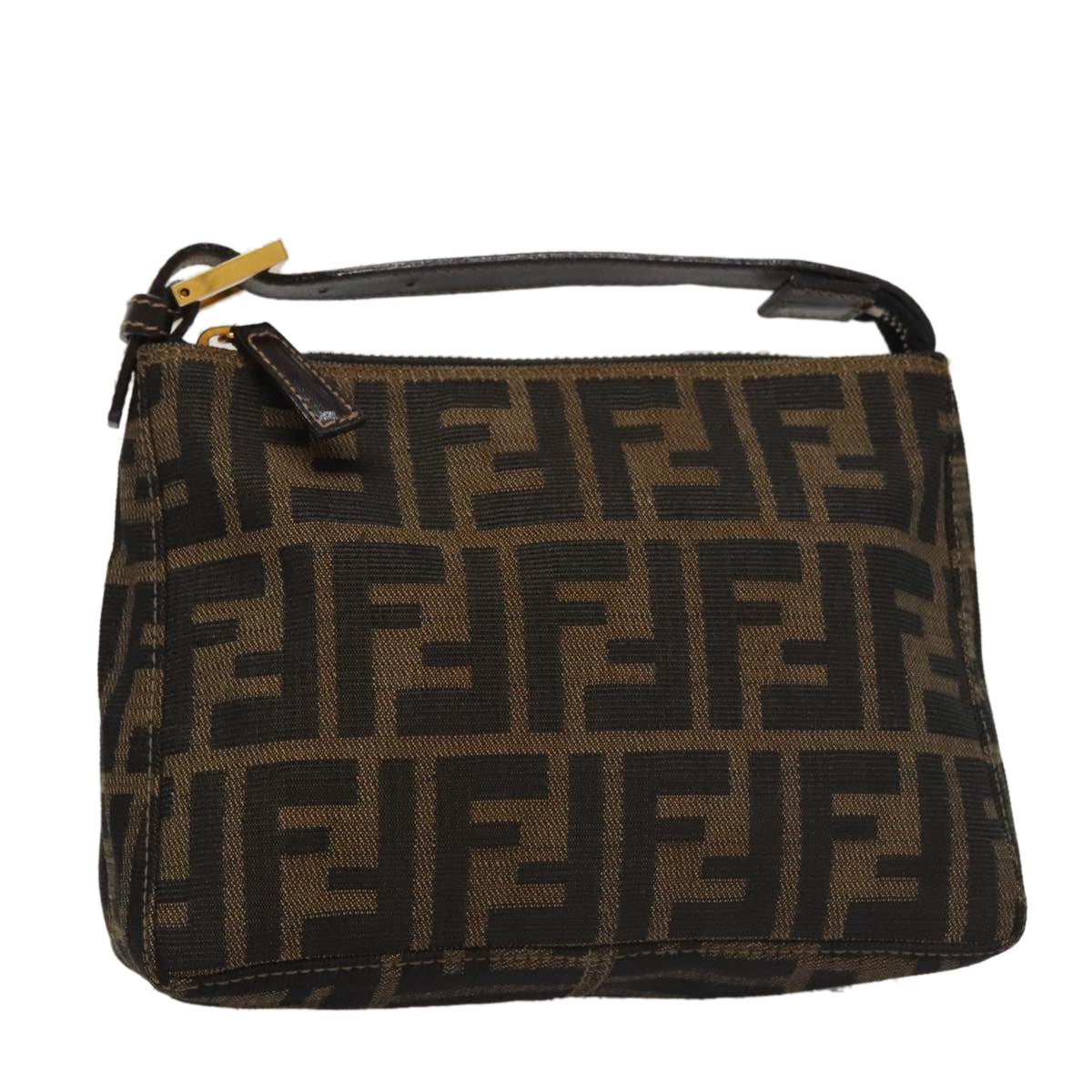 FENDI Zucca Canvas Accessory Pouch Brown Black gold mr873