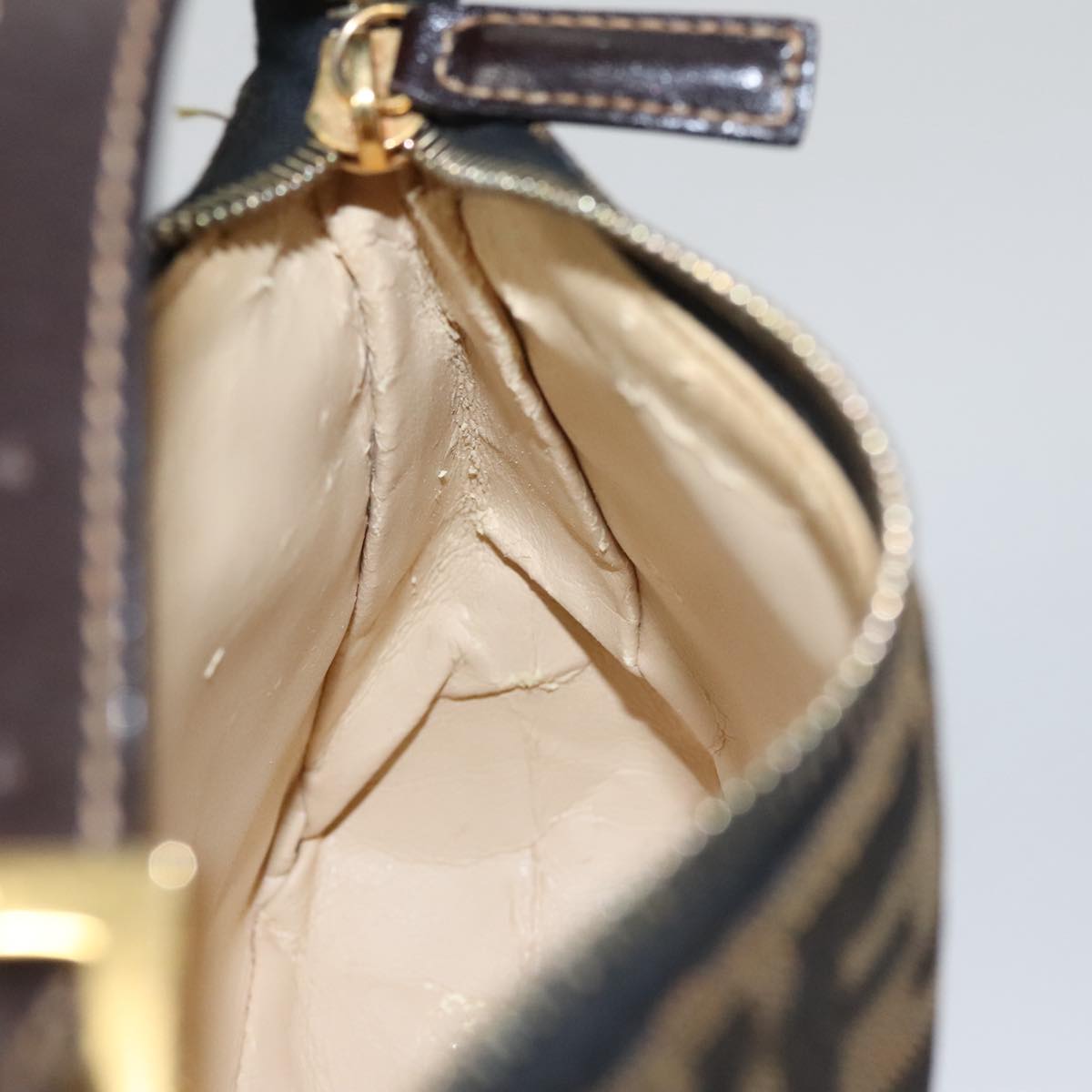 FENDI Zucca Canvas Accessory Pouch Brown Black gold mr873