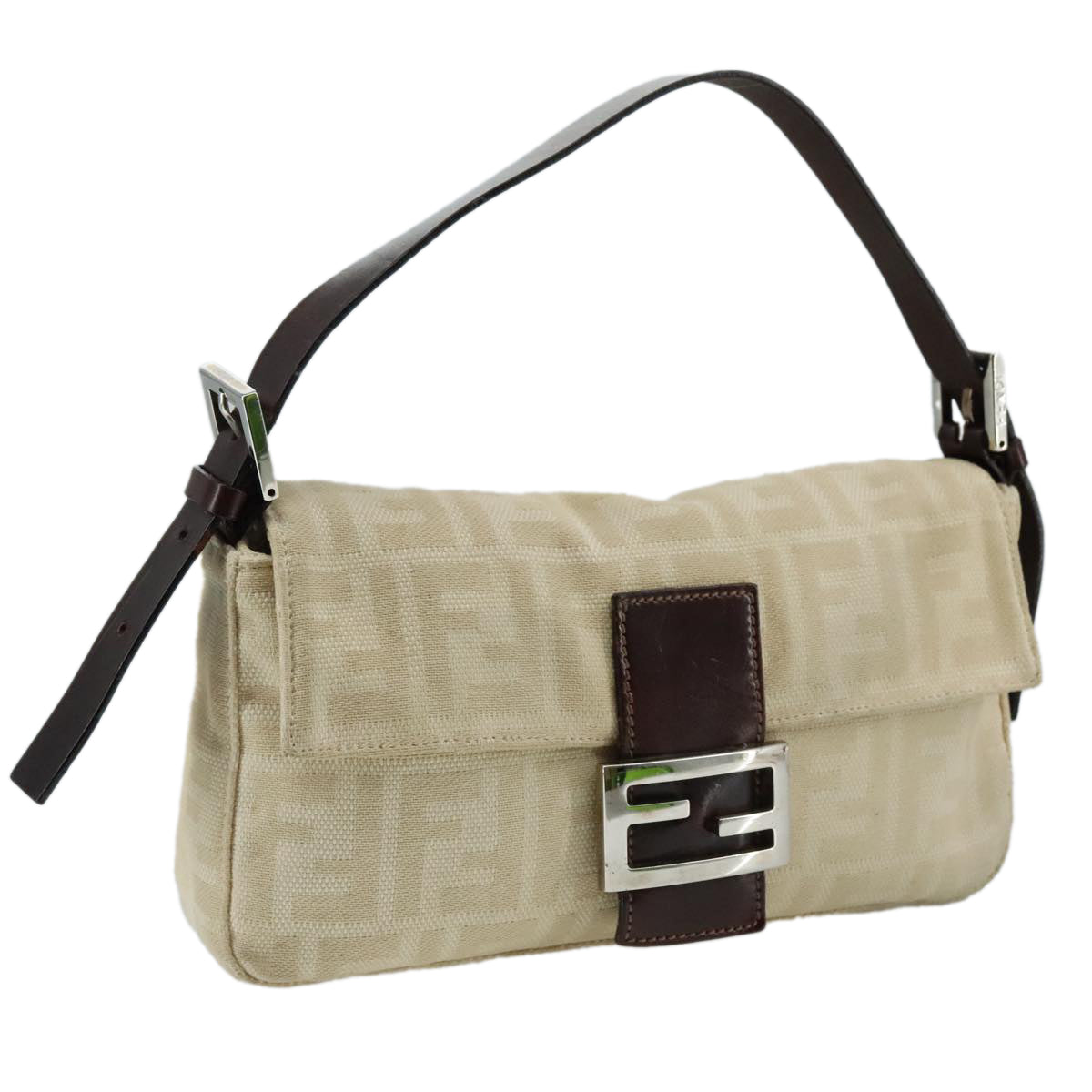 FENDI Zucca Canvas Mamma Baguette Shoulder Bag Beige mr875