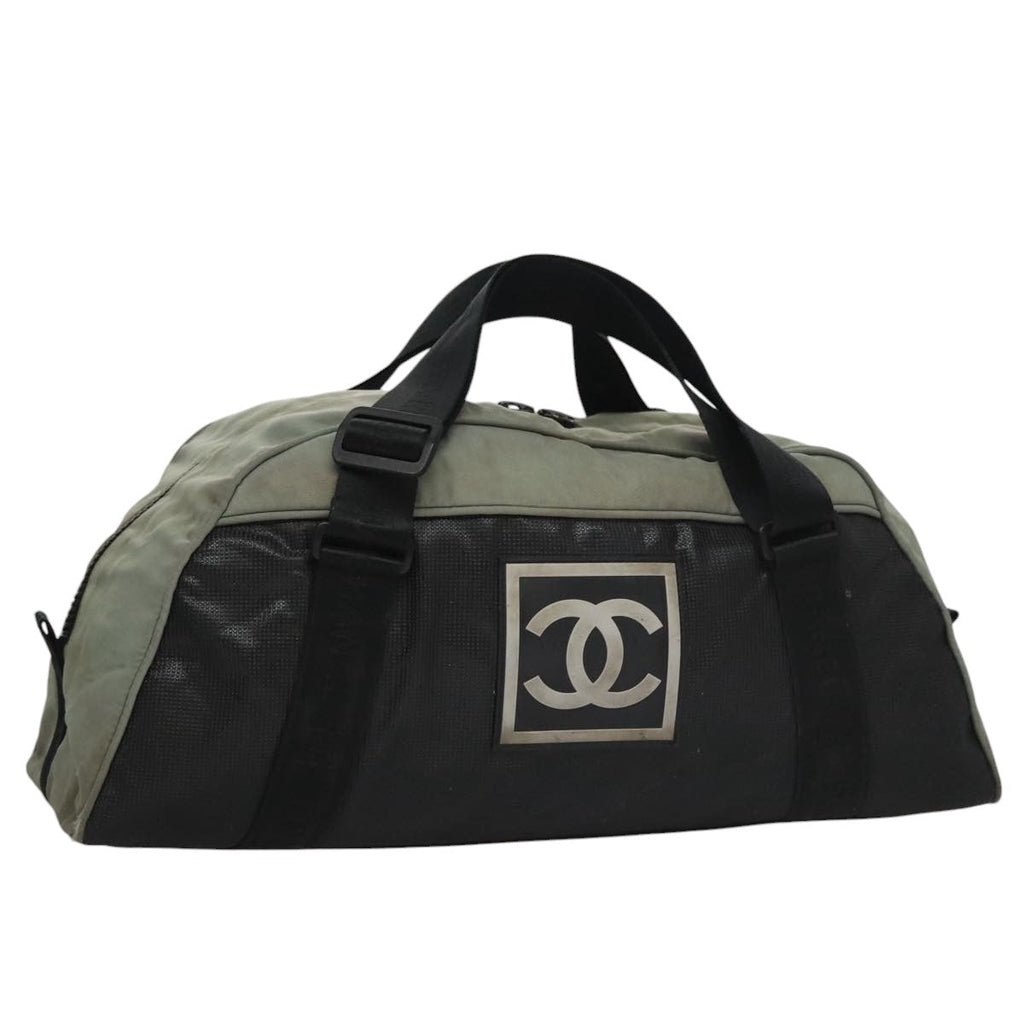 CHANEL Sports Line Boston Bag Nylon Black Khaki CC mr888