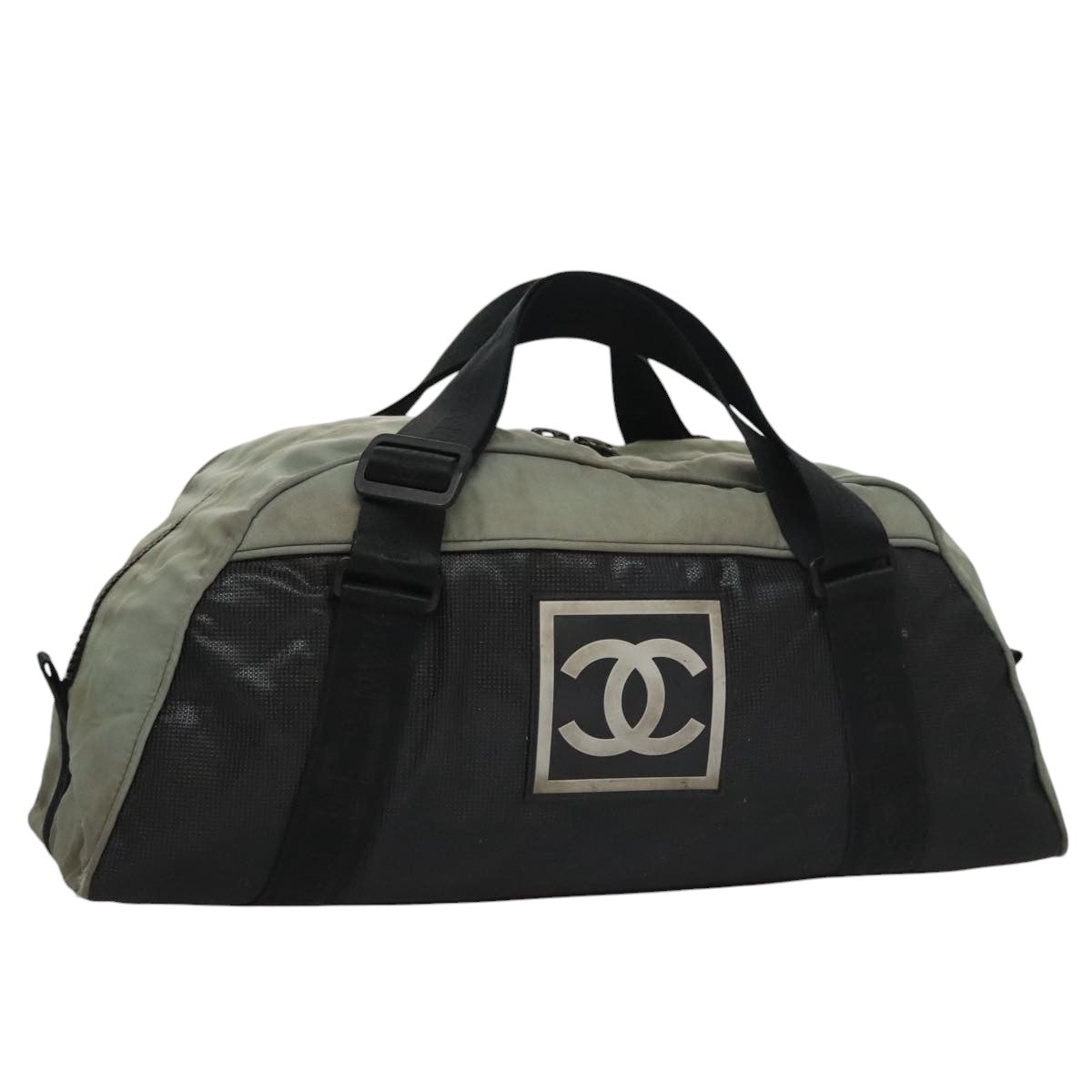 CHANEL Sports Line Boston Bag Nylon Black Khaki CC mr888