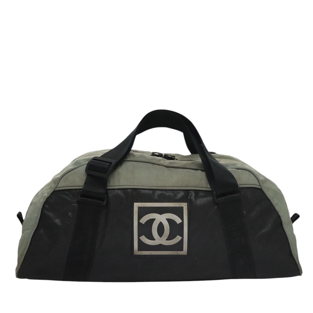 CHANEL Sports Line Boston Bag Nylon Black Khaki CC mr888
