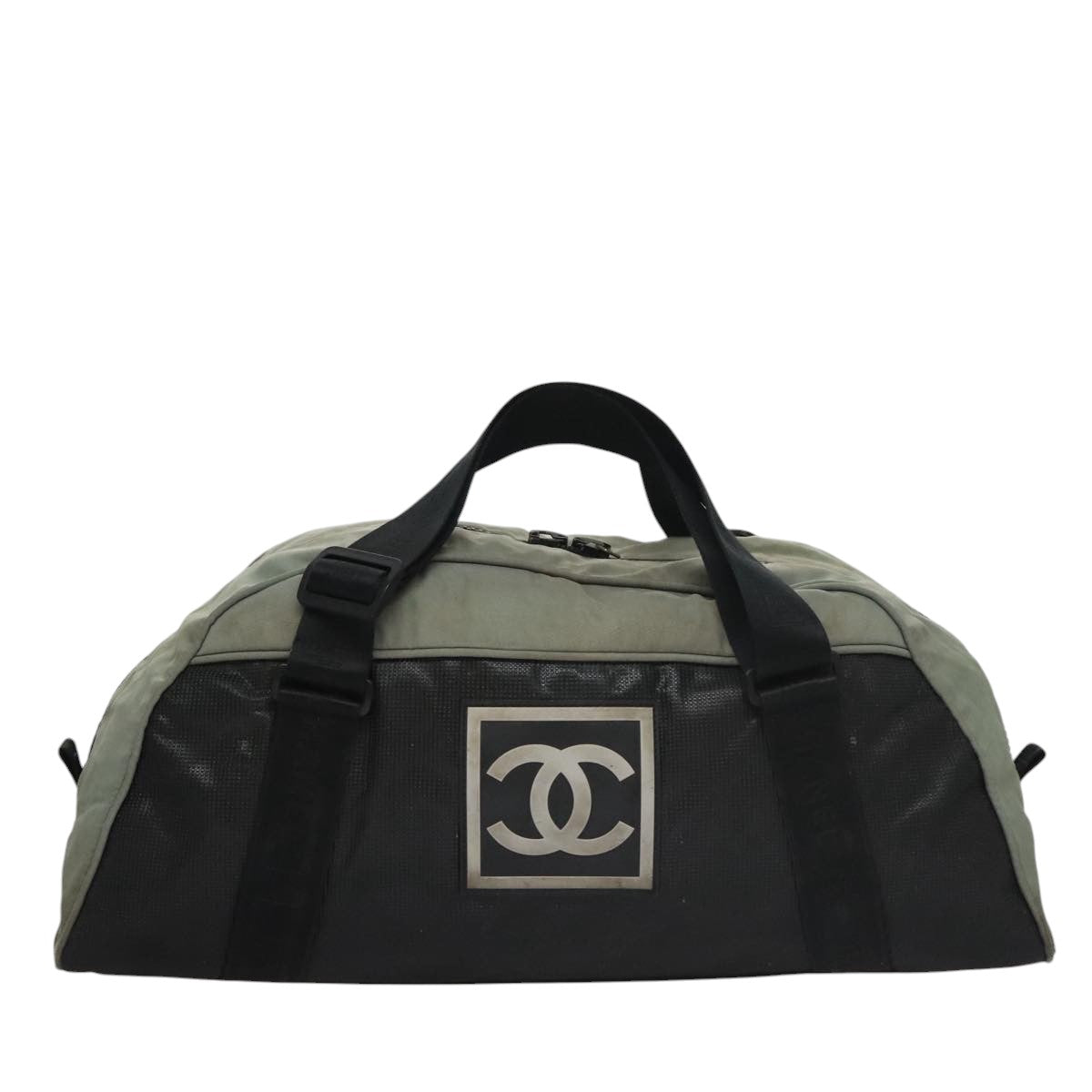 CHANEL Sports Line Boston Bag Nylon Black Khaki CC mr888