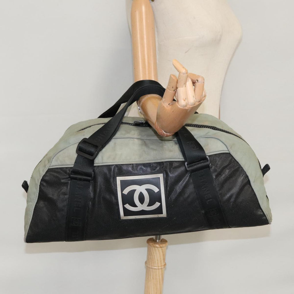CHANEL Sports Line Boston Bag Nylon Black Khaki CC mr888